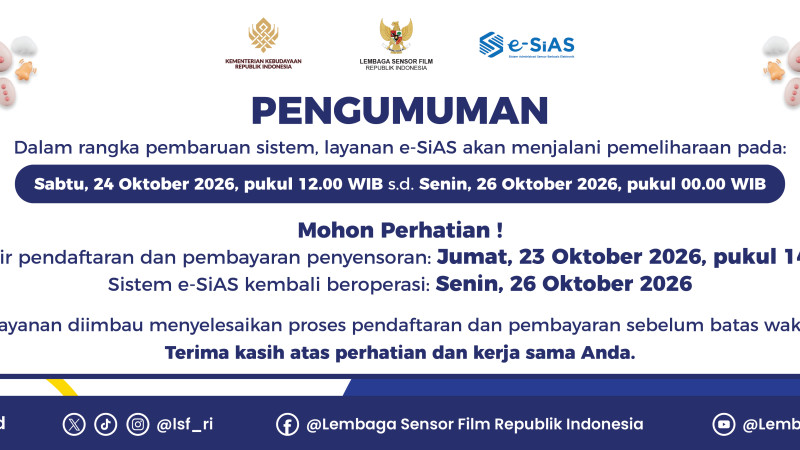Pengumuman Pemeliharaan Sistem Layanan e-SiAS
